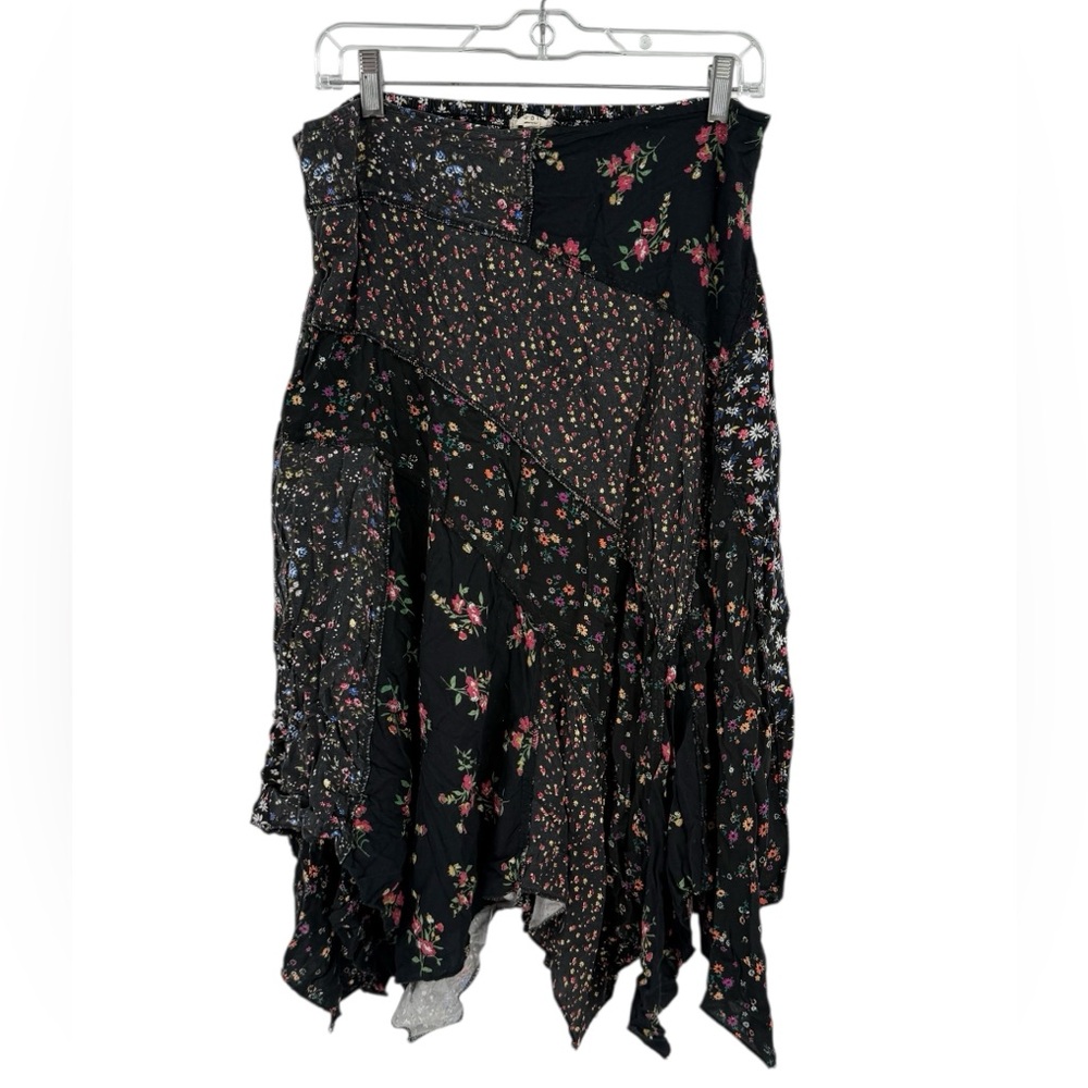 Boho Patchwork Floral Handkerchief Hem Maxi Black Cottagecore Fairy Grunge - Picture 6 of 12